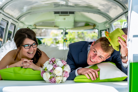 Happy married in the van