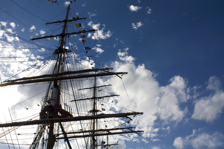 Tallship in blue sky