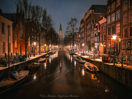 Sneeuw op de grachten van Amsterdam