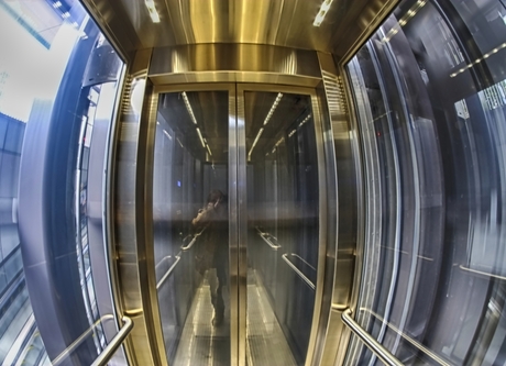 in the mouth of the elevator