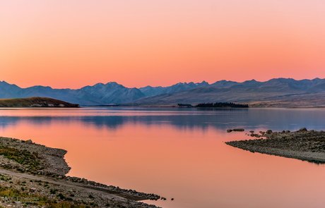 Zonsondergang bij Tekapo, Nieuw Zeeland