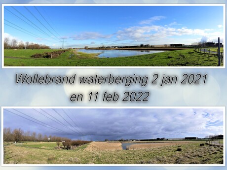 Collage  SNEL Panos Wollebrand waterberging  2 jan 2021 en 11 feb 2022 
