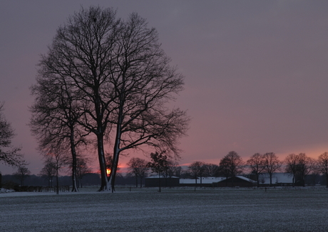 zonsondergang in de winter