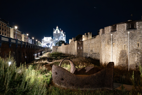 Londen towerbridge in de avond.