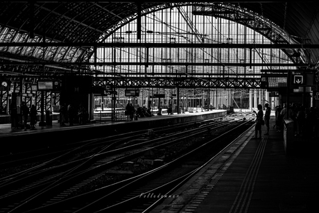 Amsterdam Centraal in zwart/wit.