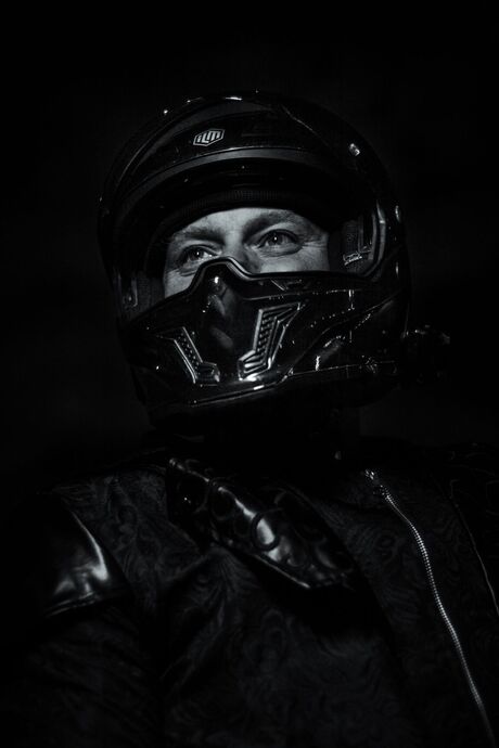 Black and white biker