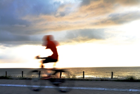 biking at sunset