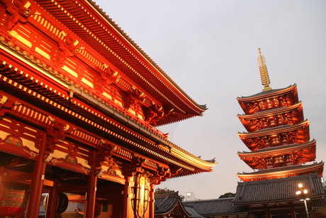 Japanse tempel in het avondlicht