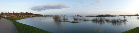 Hoog water uiterwaarden Rijn vanaf Grebbedijk Wageningen, Di. 30-1-2018.