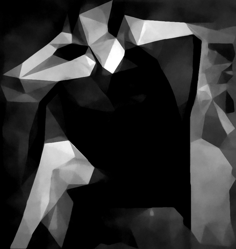 Zittende vrouw met zwart kleedje.