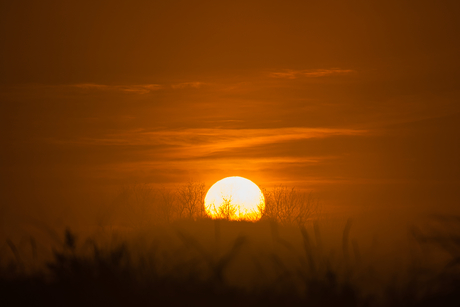 De zon die op  komt vanachter de heuvels