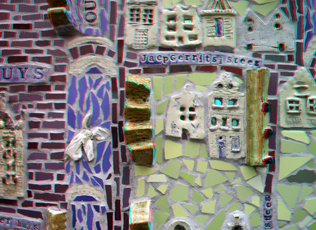 Keramieken kaart op wand Papenstraat Delft 3D