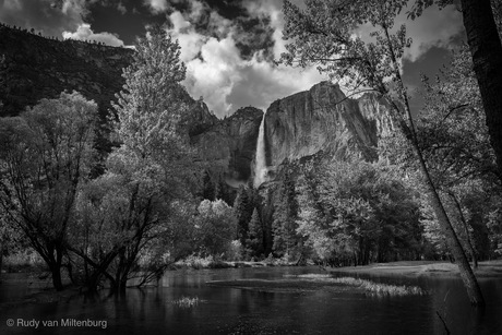 Yosemite falls Ansel Adams style