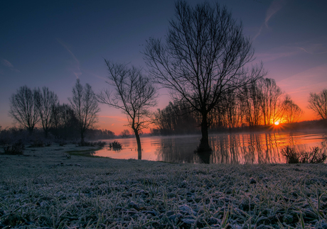 Zonsopgang  en rijp in Klompenwaard