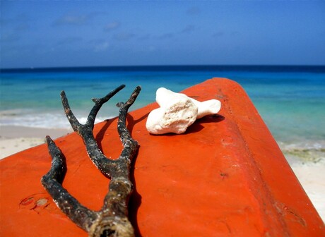 Bootje op het strand van Bonaire