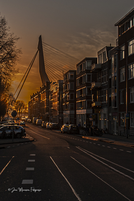 Erasmusbrug gezien vanuit de Prins Hendrikkade.