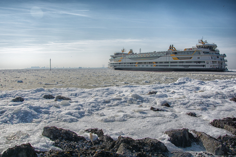 Ferry on ice in the morning