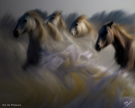 Paarden in de golven