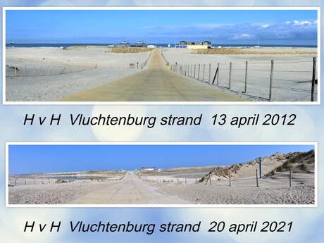Panorama collage H v H  strand Vluchtenburg   2012 en 2021  