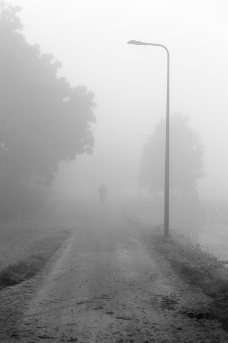 Fietser in de mist