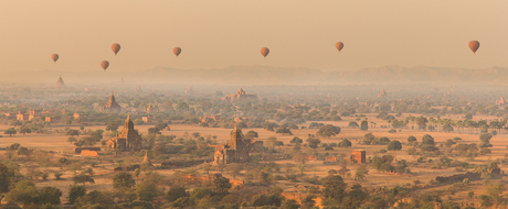 Balloons over Bagan panorama