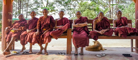 Zeven Boeddhisten op een rij