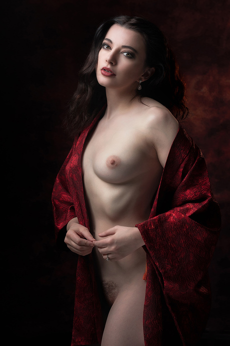 in scarlet cloak