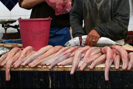 Hoe vis gefileert word op Tunesiche markt