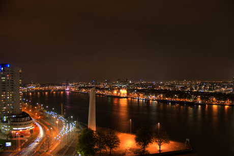 Willemsbrug en Noorder Eiland vanaf de 14e verdieping