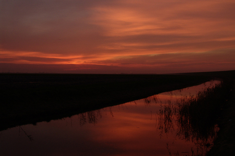 Avondrood in de sloot