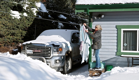 Drying clothes in -8C weather.