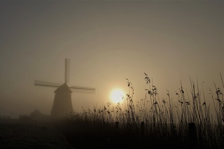 Tweede Broekermolen in de mist 