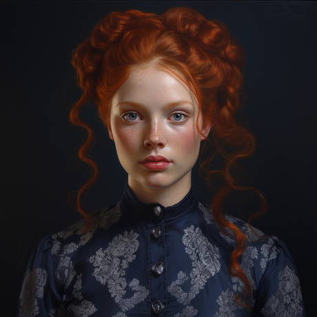 Fine-art Portret in blue with red hair