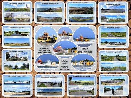Collage   Wandkalender  2024  met alle maanden en de voorpagina  fotos  uit 2023   
