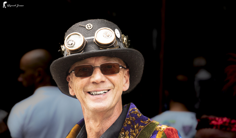 Cheerful man in colorful jacket