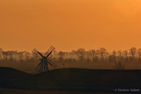 Lauwersmeer Dijk Bij Zonsondergang