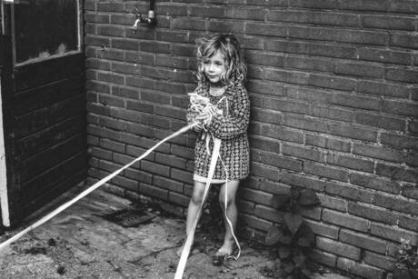marking her playground with tape