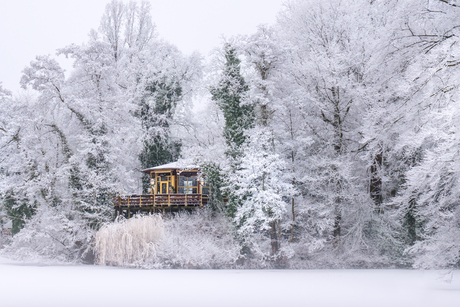 Vogeleiland Deventer tijdens sneeuw