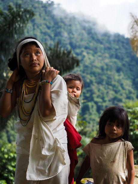 Inheemse bevolking in de jungle in Colombia, moeder en dochters