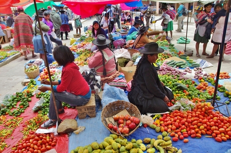 Koopvrouwen op Tarabucomarkt, Bolivia