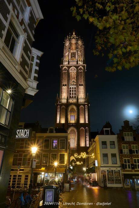 Utrechtse Domtoren bij maanlicht