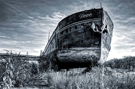 Oude boot op het droge