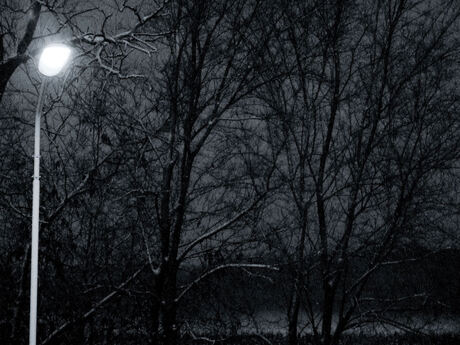 Licht in een donkere winternacht