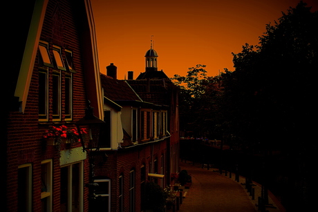 Het oude Nieuwpoort, zonsondergang