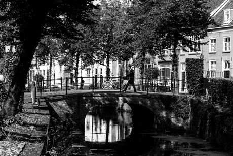 Wandelend over de brug