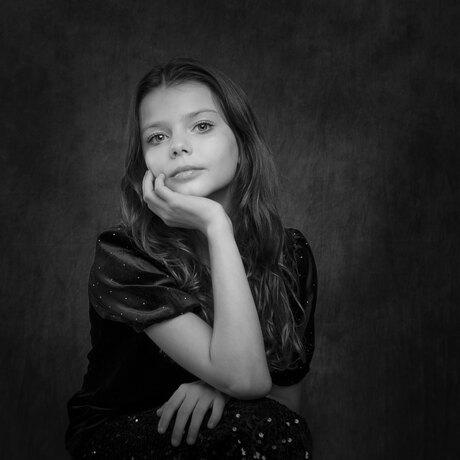 Portretje van Tess in zwart wit