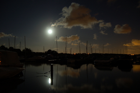 Jachthaven bij maanlicht