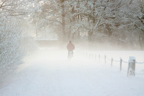 eenzame koude fietser