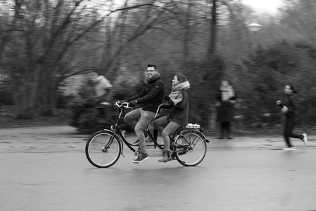 Tandem trekken in Vondelpark