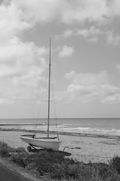 Boat on a Normandy beach.